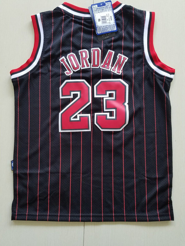2017 chicago bulls #23 jordan black strip red number kids jersey